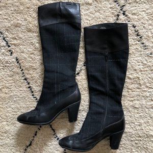 Camper high heel black leather and fabric boots